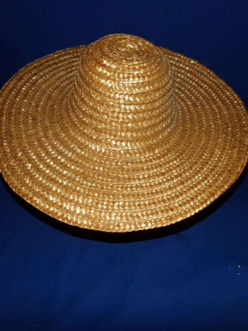 Vintage Heavier Weight Double Woven Tan Straw Sun Hat w/ Sombrero Shape